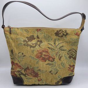 MAXX New York Multi-color Tapestry Floral Bohemian Tote Bag Brown Leather Trim